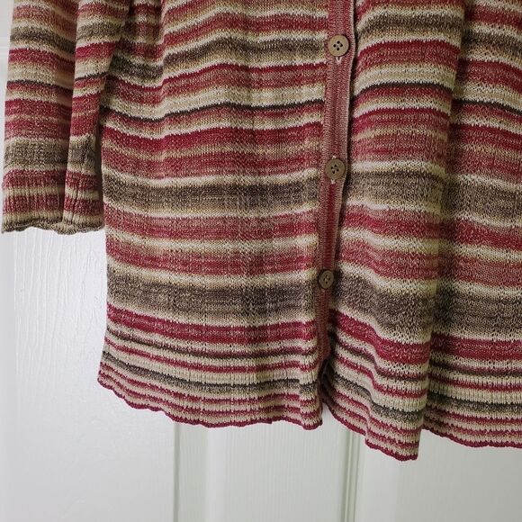 J. Jill Linen Blend Striped Knitted Button Front Cardigan Size L - Picture 4 of 6